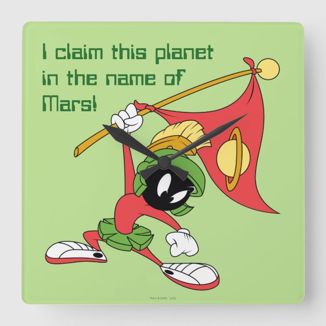MARVIN THE MARTIAN™ Claiming Planet Quadratische Wanduhr (Vorderseite)