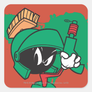 MARVIN THE MARTIAN™ mit Laser nach oben Quadratischer Aufkleber