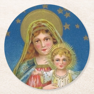 Mary and Baby Jesus Vintage Weihnachten Runder Pappuntersetzer