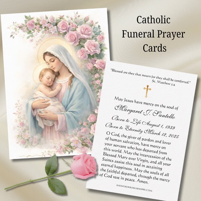 Mary and Jesus Floral Funeral Memorial Holy Card - Visitenkarte (Von Creator hochgeladen)