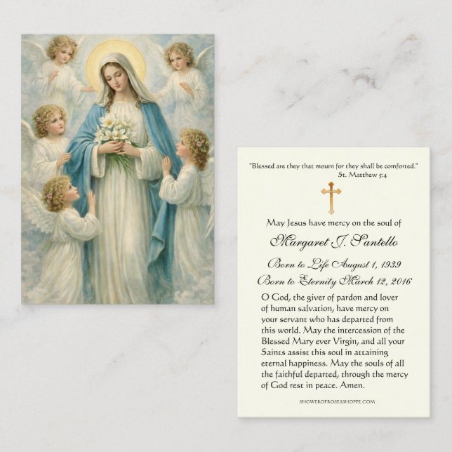 Mary Angels Catholic Funeral Memorial Holy Card - Visitenkarte (Vorne/Hinten)
