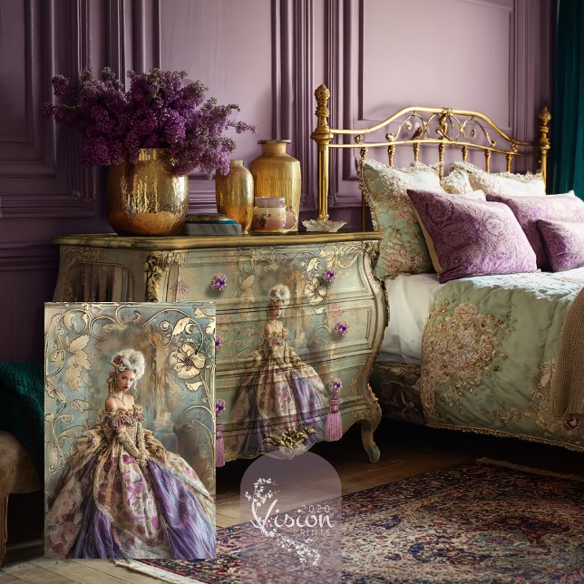 Mary Antoinette Era French Style Bouffant Dress Seidenpapier (Rococo, Brown Mary Antoinette, French Style Bouffant Whimsical Portrait Decoupage Tissue Paper.)