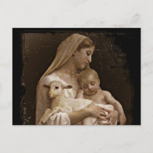 Mary Baby Jesus and Lamb Postkarte