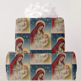 Mary Baby Jesus Halo Vintag Card Reproduction Geschenkpapier