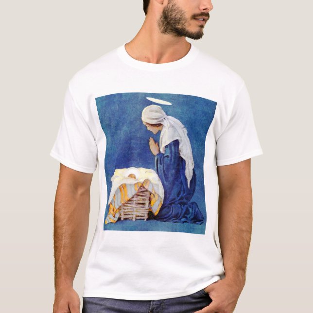 Mary Beten und Baby Jesus T-Shirt (Vorderseite)