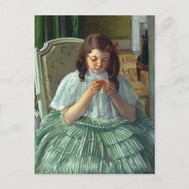 Mary Cassatt-Françoise in Green, Nähen Postkarte (Vorderseite)