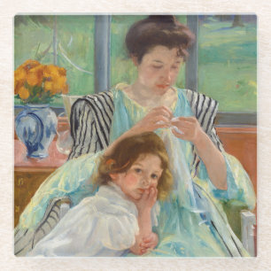 Mary Cassatt - Junge Mutter beim Nähen Glasuntersetzer