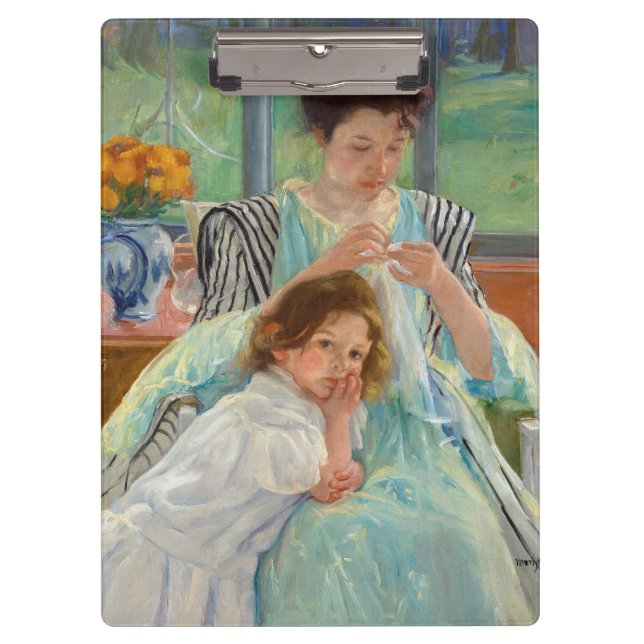 Mary Cassatt - Junge Mutter beim Nähen Klemmbrett (Vorderseite)