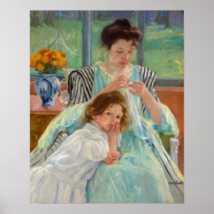 Mary Cassatt - Junge Mutter beim Nähen Poster