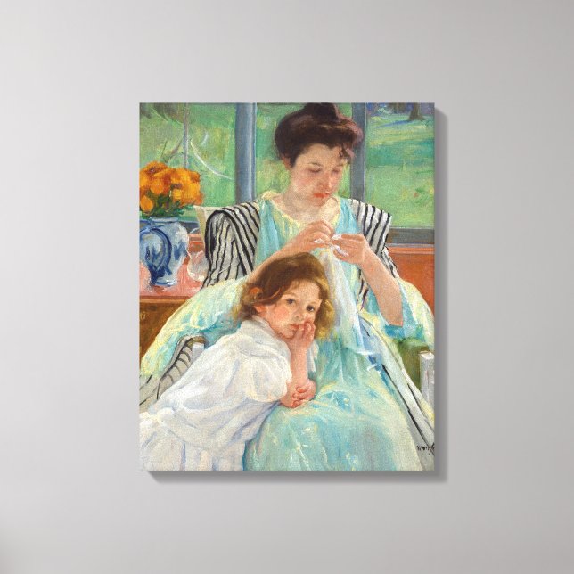 Mary Cassatt - Jungmütternähen Leinwanddruck (Vorderseite)