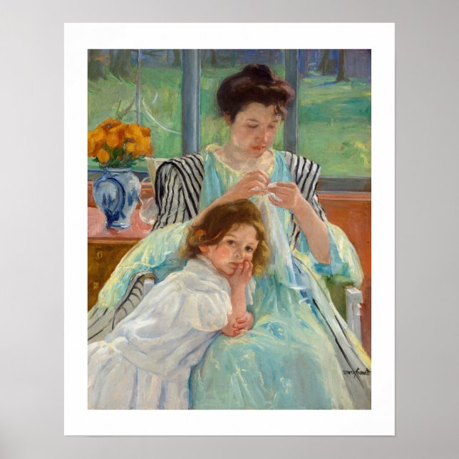 Mary Cassatt - Jungmütternähen Poster (Vorne)