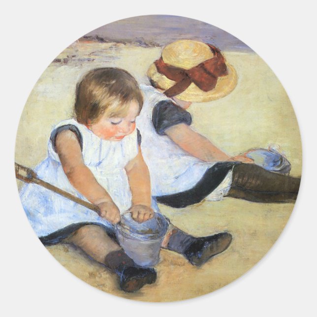 Mary Cassatt, Kinder am Strand, Runder Aufkleber (Vorderseite)