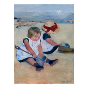 Mary Cassatt Kinder beim Spielen am Strand 1884 Poster