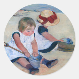 Mary Cassatt Kinder beim Spielen am Strand 1884 Runder Aufkleber