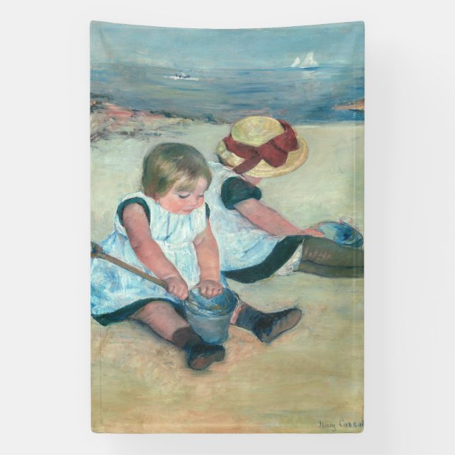 Mary Cassatt - Kinder, die am Strand spielen Banner (Vertikal)