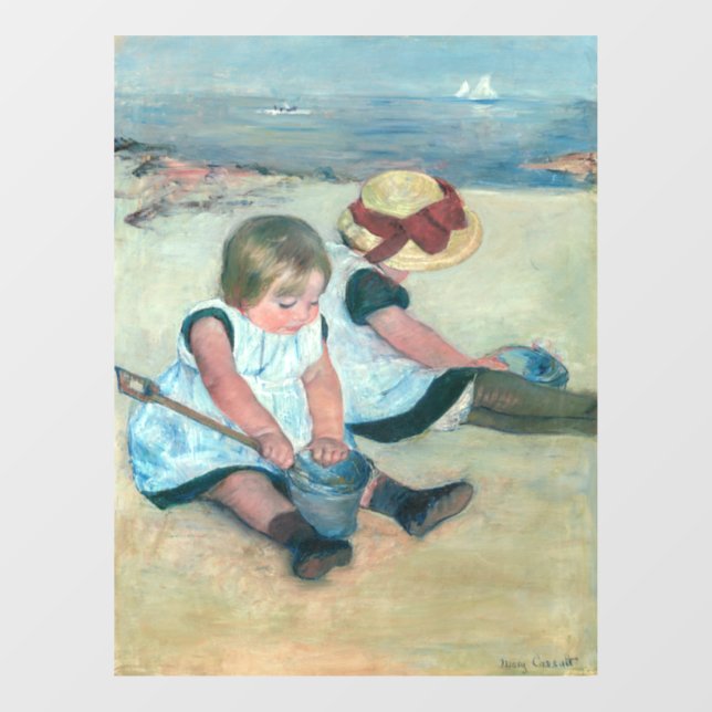 Mary Cassatt - Kinder, die am Strand spielen Fensteraufkleber (Blatt)