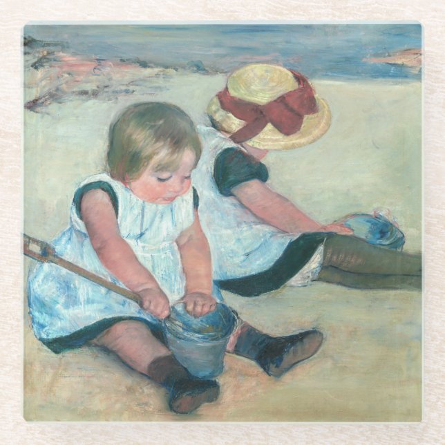 Mary Cassatt - Kinder, die am Strand spielen Glasuntersetzer (Vorderseite)