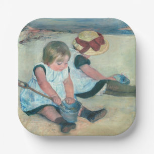 Mary Cassatt - Kinder, die am Strand spielen Pappteller