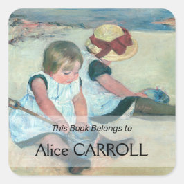 Mary Cassatt - Kinder, die am Strand spielen Quadratischer Aufkleber