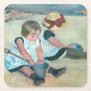 Mary Cassatt - Kinder, die am Strand spielen Rechteckiger Pappuntersetzer