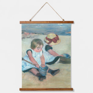Mary Cassatt - Kinder, die am Strand spielen Wandteppich Mit Holzrahmen