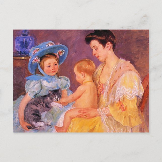 Mary Cassatt - Kinder, die mit einer Katze spielen Postkarte (Vorderseite)