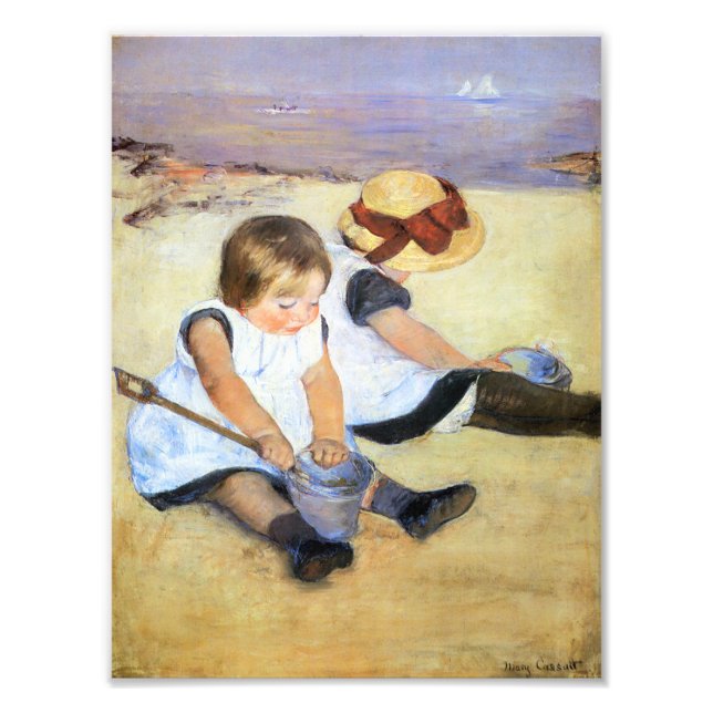 Mary Cassatt Kinder spielen am Strand Print Fotodruck (Vorne)