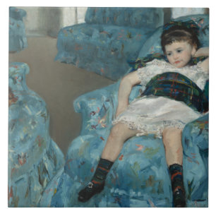 Mary Cassatt - Kleines Mädchen in einem blauen Ses Fliese