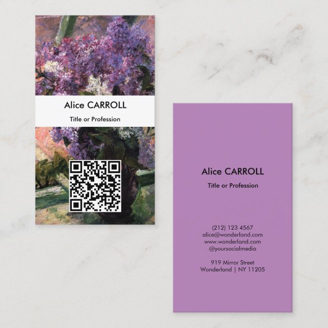 Mary Cassatt - Lilacs in a Window - QR Code Visitenkarte (Vorne/Hinten)