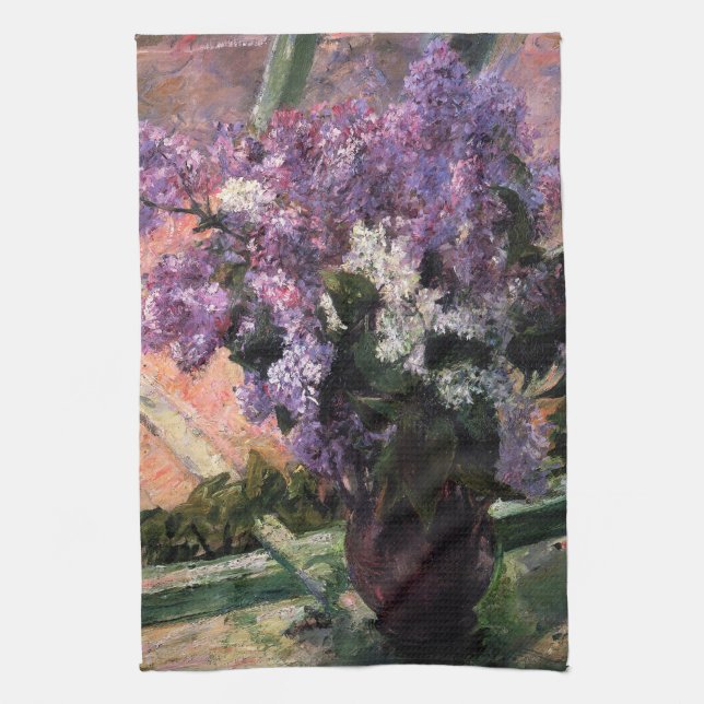 Mary Cassatt - Lilacs in einem Fenster Geschirrtuch (Vertikal)