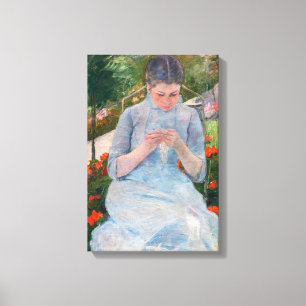 Mary Cassatt - Mädchen beim Nähen in einem Garten Leinwanddruck