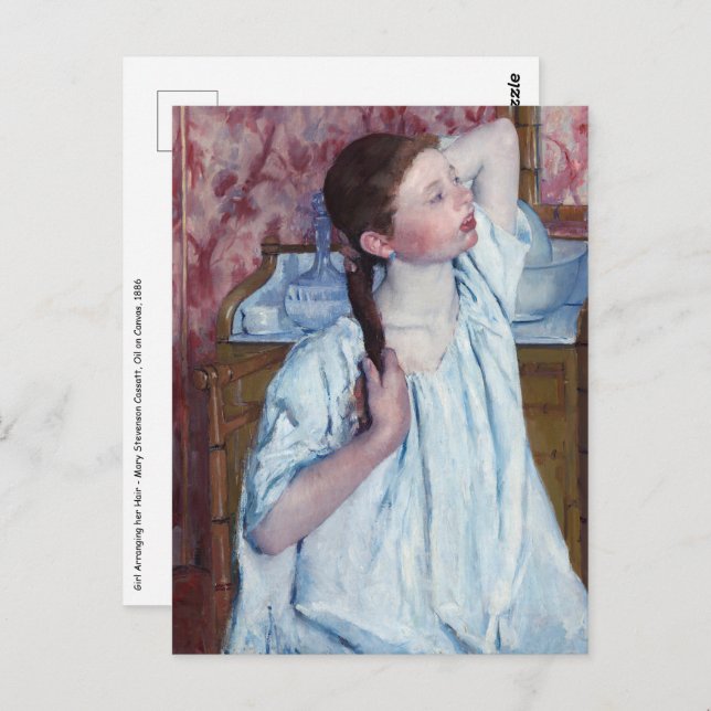 Mary Cassatt - Mädchen, die ihre Haare anordnen Postkarte (Vorne/Hinten)