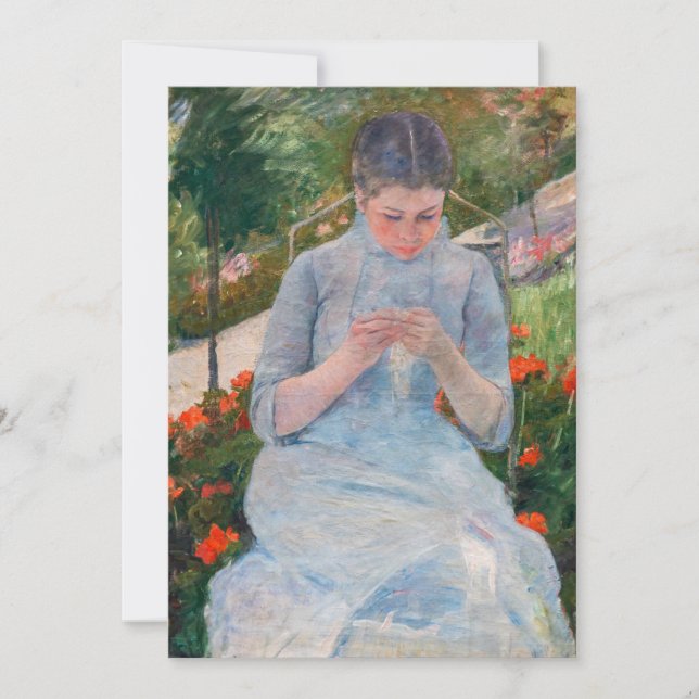 Mary Cassatt - Mädchen nähen im Garten Dankeskarte (Vorderseite)