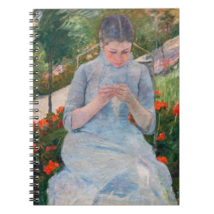 Mary Cassatt - Mädchen nähen im Garten Notizblock