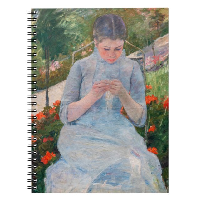 Mary Cassatt - Mädchen nähen im Garten Notizblock (Vorderseite)