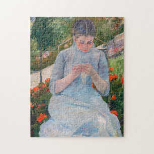 Mary Cassatt - Mädchen nähen im Garten Puzzle