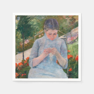 Mary Cassatt - Mädchen nähen im Garten Serviette