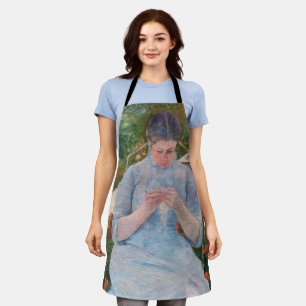 Mary Cassatt - Mädchen näht im Garten Schürze