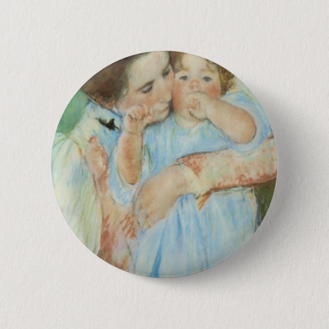 Mary Cassatt Mutter und Kind Muttertagskarte Button (Vorderseite)
