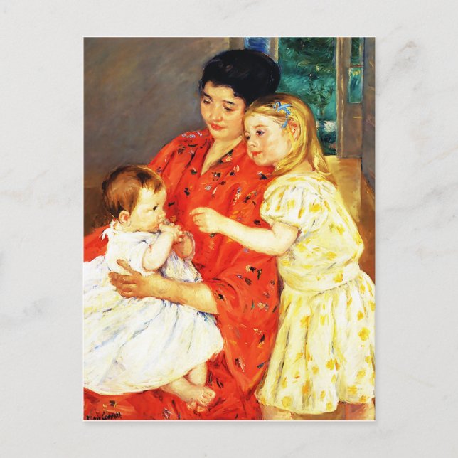 Mary Cassatt, Mutter und Sara Admiring the Baby Postkarte (Vorderseite)
