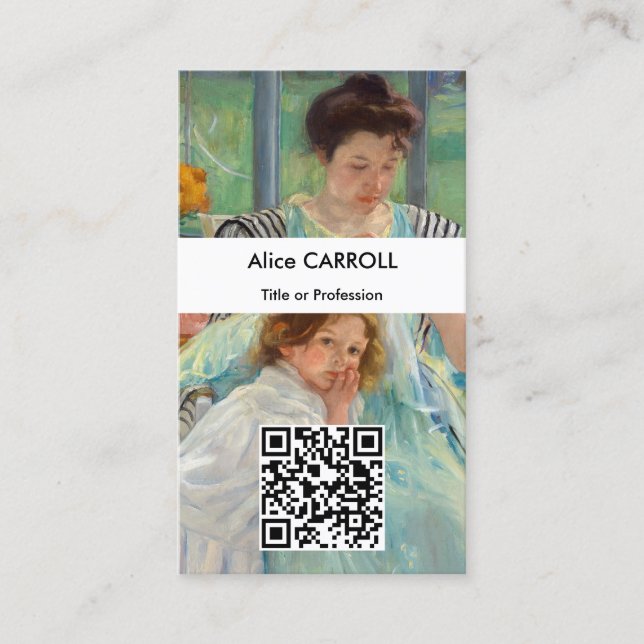 Mary Cassatt - Young Mother Näwing - QR-Code Visitenkarte (Vorderseite)