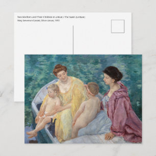 Mary Cassatt - Zwei Mütter und Kinder in einem Boo Postkarte