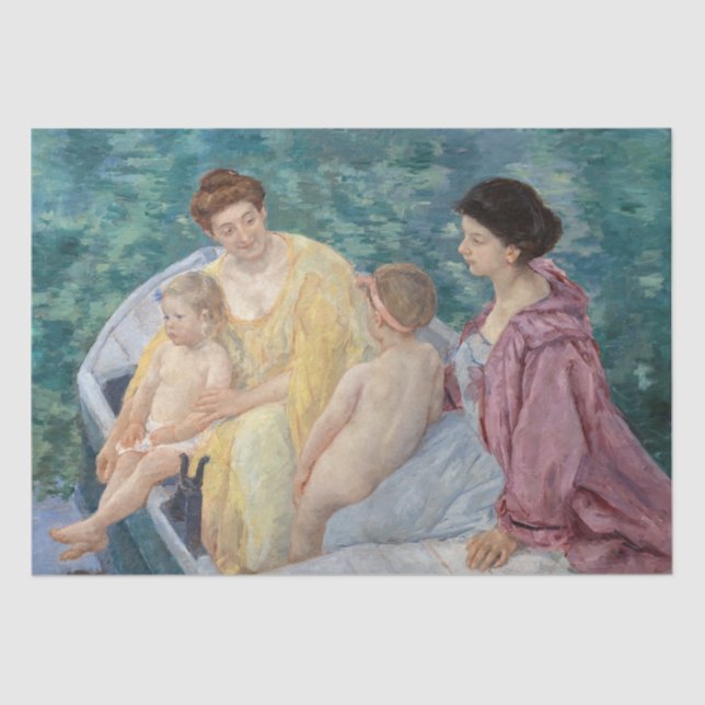 Mary Cassatt - Zwei Mütter und Kinder in einem Boo Seidenpapier (Vorderseite)