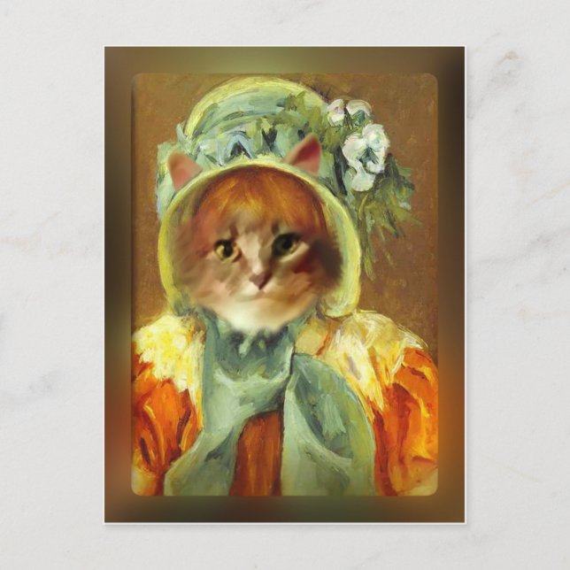 Mary Cassatts Katze in Bonnet Postkarte (Vorderseite)