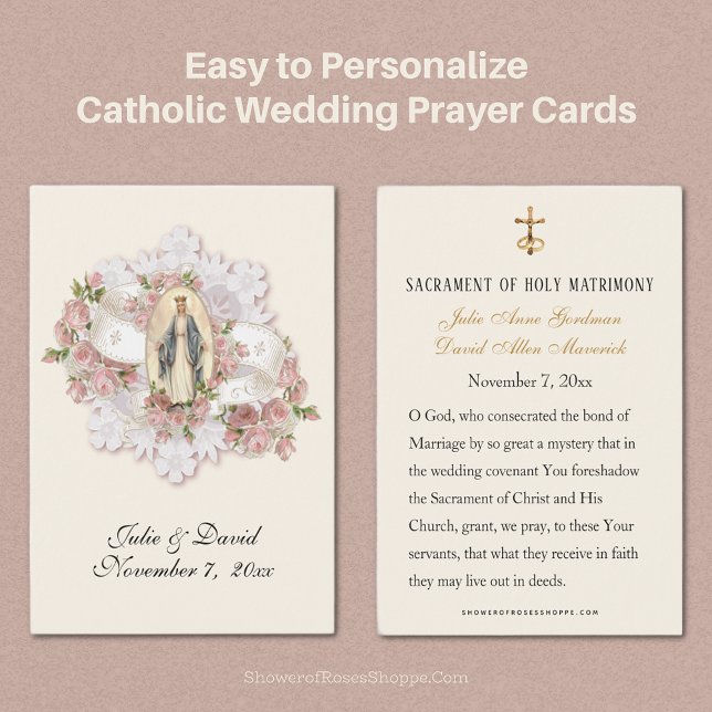 Mary Catholic Gastgeschenk Hochzeit Card gesegnet (Uniquely Yours, Our Personalized Wedding Prayer Cards add a lovely touch to your special day! )
