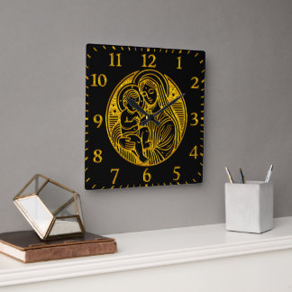 Mary Cradling der Säugling Jesus Gold Quadratische Wanduhr
