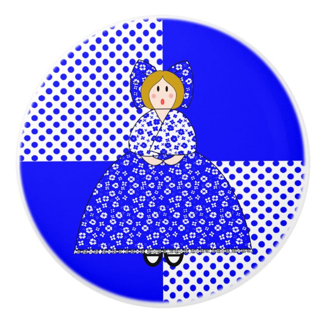 Mary Doll mit Blue Polka Dot Background Keramikknauf (Vorderseite)