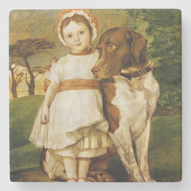 Mary Fox mit ihrem spanischen Pointer Dog (G.F. Wa Steinuntersetzer (Vorderseite)