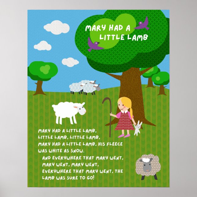 Mary Had a Little Lamb Kinderreim Poster (Vorne)