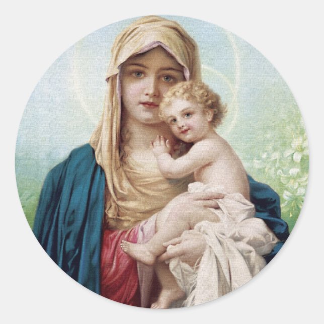Mary hält Jesus Runder Aufkleber (Vorderseite)